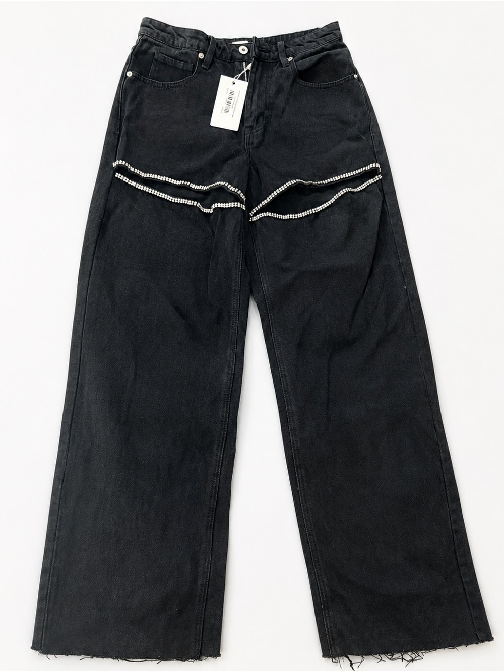 Vici Black Wide-Leg Jeans with Rhinestone Trim